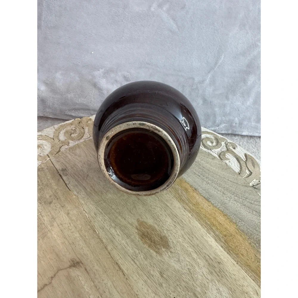 Vintage Brown Glossy Ceramic Bud Vase Bulbous Slender Neck MCM Home Decor 8in‎